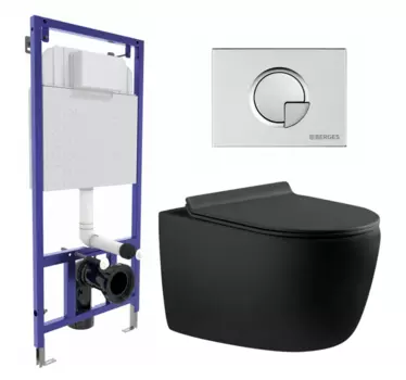 Комплект 3 в 1 инсталляция Berges Wasserhaus Novum 040222 + Унитаз подвесной Aquanet Cetus 287008 + кнопка хром матовая