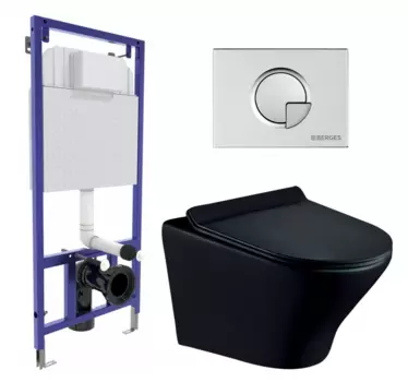 Комплект 3 в 1 инсталляция Berges Wasserhaus Novum 040222 + Унитаз подвесной Esbano Aster ESUPASTEBM + кнопка хром матовая