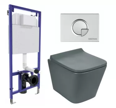 Комплект 3 в 1 инсталляция Berges Wasserhaus Novum 040222 + Унитаз подвесной Weltwasser WW SK Gelbach 041 MT-GR + кнопка хром матовая