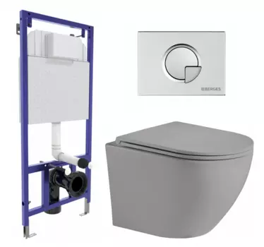Комплект 3 в 1 инсталляция Berges Wasserhaus Novum 040222 + Унитаз подвесной Weltwasser WW Merzbach 043 MT-GR + кнопка хром матовая