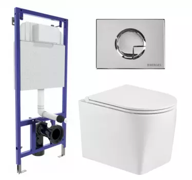 Комплект 3 в 1 инсталляция Berges Wasserhaus Novum 040223 + Унитаз подвесной WeltWasser Nesenbach 004 GL-WT + кнопка хром