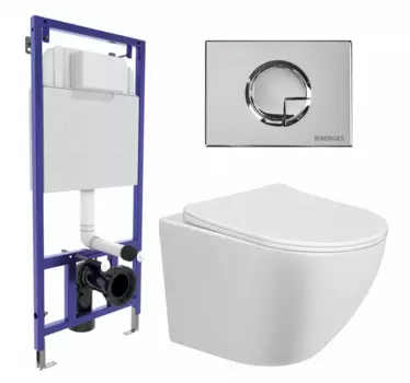 Комплект 3 в 1 инсталляция Berges Wasserhaus Novum 040223 + Унитаз подвесной Taliente Amato AM25010 + кнопка хром