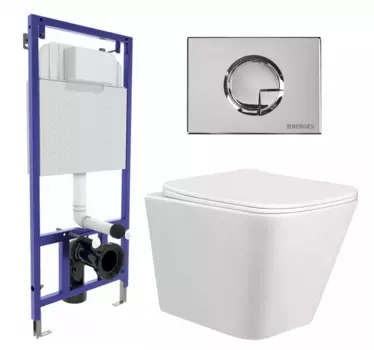 Комплект 3 в 1 инсталляция Berges Wasserhaus Novum 040223 + Унитаз подвесной Taliente Correto CR25200 + кнопка хром