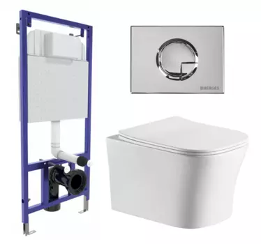 Комплект 3 в 1 инсталляция Berges Wasserhaus Novum 040223 + Подвесной унитаз CeruttiSpa Marmolada aria CT7778 + кнопка хром