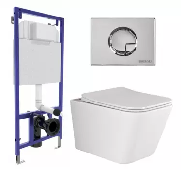 Комплект 3 в 1 инсталляция Berges Wasserhaus Novum 040223 + Унитаз подвесной Ceramica Nova Metric Rimless CN3007 + кнопка хром