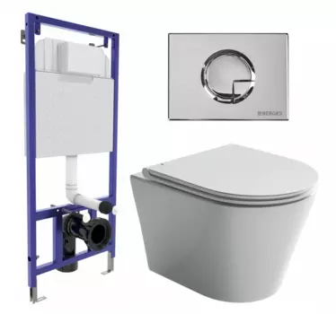 Комплект 3 в 1 инсталляция Berges Wasserhaus Novum 040223 + Унитаз подвесной Ceramica Nova Forma CN3011 + кнопка хром