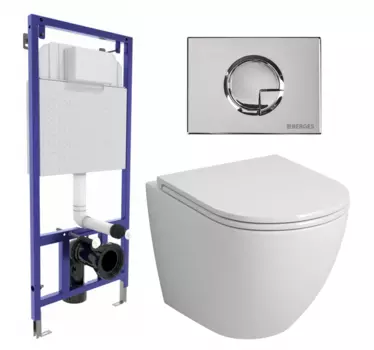 Комплект 3 в 1 инсталляция Berges Wasserhaus Novum 040223 + Унитаз подвесной Grossman GR-4455S + кнопка хром