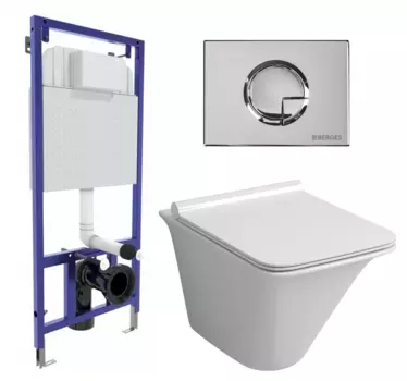 Комплект 3 в 1 инсталляция Berges Wasserhaus Novum 040223 + Унитаз подвесной Grossman GR-4413S + кнопка хром