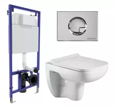 Комплект 3 в 1 инсталляция Berges Wasserhaus Novum 040223 + Подвесной унитаз WeltWasser Kehlbach 004 GL-WT + кнопка хром