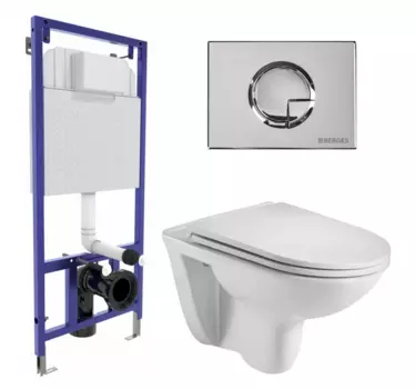 Комплект 3 в 1 инсталляция Berges Wasserhaus Novum 040223 + Подвесной унитаз WeltWasser Baarbach 004 GL-WT + кнопка хром