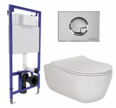 Комплект 3 в 1 инсталляция Berges Wasserhaus Novum 040223 + Унитаз подвесной Berges Wasserhaus Ego XL 082118 + кнопка хром