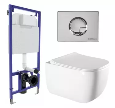 Комплект 3 в 1 инсталляция Berges Wasserhaus Novum 040223 + Унитаз подвесной Vincea Form VT1-35 + кнопка хром