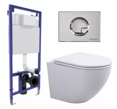 Комплект 3 в 1 инсталляция Berges Wasserhaus Novum 040223 + Подвесной унитаз SinteSi EVI + кнопка хром