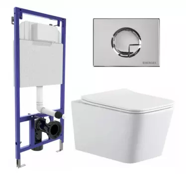 Комплект 3 в 1 инсталляция Berges Wasserhaus Novum 040223 + Подвесной унитаз SinteSi BALTI + кнопка хром