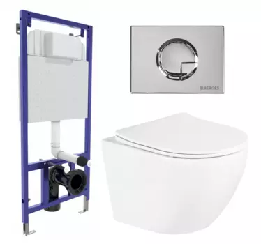 Комплект 3 в 1 инсталляция Berges Wasserhaus Novum 040223 + Унитаз подвесной BelBagno Uno BB3105CHR/SC + кнопка хром