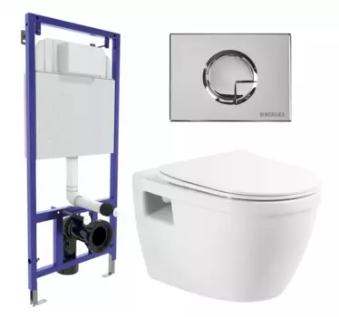 Комплект 3 в 1 инсталляция Berges Wasserhaus Novum 040223 + Унитаз подвесной BelBagno Loto BB070CHR/SC + кнопка хром