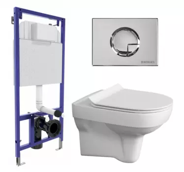 Комплект 3 в 1 инсталляция Berges Wasserhaus Novum 040223 + Унитаз подвесной Cersanit City New + кнопка хром