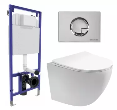Комплект 3 в 1 инсталляция Berges Wasserhaus Novum 040223 + Унитаз подвесной Акватек Европа AQ1900-00 + кнопка хром