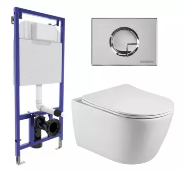 Комплект 3 в 1 инсталляция Berges Wasserhaus Novum 040223 + Унитаз подвесной Акватек Вега AQ1905-00 + кнопка хром