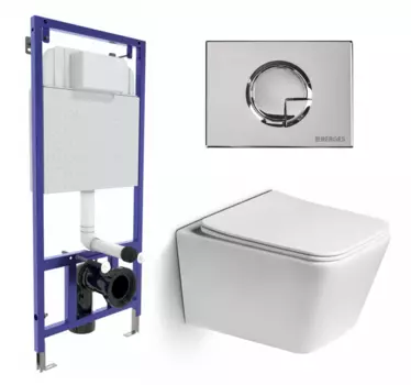 Комплект 3 в 1 инсталляция Berges Wasserhaus Novum 040223 + Унитаз подвесной SantiLine SL-5007 + кнопка хром