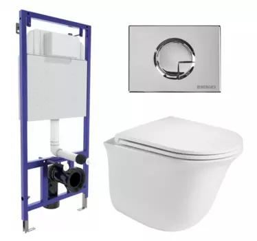 Комплект 3 в 1 инсталляция Berges Wasserhaus Novum 040223 + Подвесной унитаз WeltWasser Telbach 004 GL-WT + кнопка хром