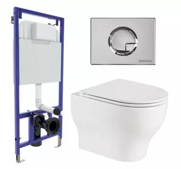 Комплект 3 в 1 инсталляция Berges Wasserhaus Novum 040223 + Подвесной унитаз WeltWasser Erlenbach 004 GL-WT + кнопка хром