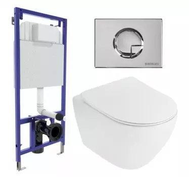 Комплект 3 в 1 инсталляция Berges Wasserhaus Novum 040223 + Унитаз подвесной Cezares Stylus CZR-513-TH-R + кнопка хром