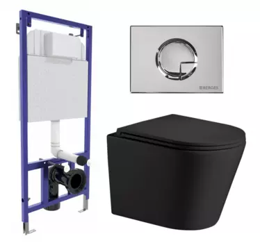 Комплект 3 в 1 инсталляция Berges Wasserhaus Novum 040223 + Подвесной унитаз WeltWasser Salzbach 043 MT-BL + кнопка хром