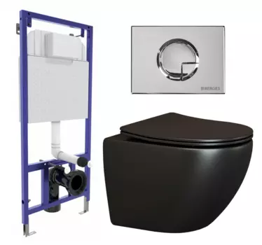 Комплект 3 в 1 инсталляция Berges Wasserhaus Novum 040223 + Унитаз подвесной Ceramica Nova Metropol CN4002MB + кнопка хром