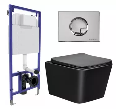 Комплект 3 в 1 инсталляция Berges Wasserhaus Novum 040223 + Унитаз Vincea Q-Line VT1-12MB + кнопка хром