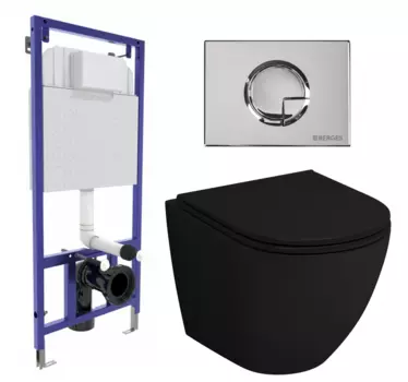 Комплект 3 в 1 инсталляция Berges Wasserhaus Novum 040223 + Унитаз подвесной Grossman GR-4455BMS + кнопка хром