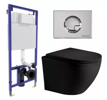 Комплект 3 в 1 инсталляция Berges Wasserhaus Novum 040223 + Унитаз подвесной Weltwasser WW Merzbach 043 MT-BL + кнопка хром