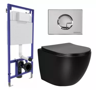Комплект 3 в 1 инсталляция Berges Wasserhaus Novum 040223 + Унитаз Vincea Globo VT1-14SMB + кнопка хром