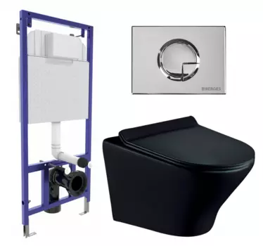 Комплект 3 в 1 инсталляция Berges Wasserhaus Novum 040223 + Унитаз подвесной Esbano Aster ESUPASTEBM + кнопка хром