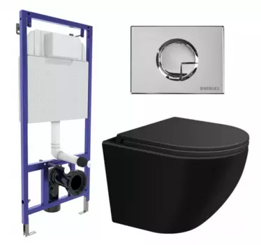 Комплект 3 в 1 инсталляция Berges Wasserhaus Novum 040223 + Подвесной унитаз SinteSi EVI + кнопка хром