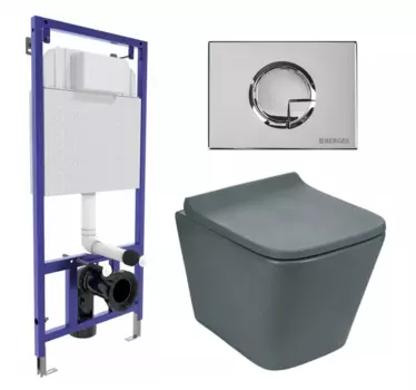 Комплект 3 в 1 инсталляция Berges Wasserhaus Novum 040223 + Унитаз подвесной Weltwasser WW SK Gelbach 041 MT-GR + кнопка хром