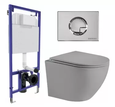 Комплект 3 в 1 инсталляция Berges Wasserhaus Novum 040223 + Унитаз подвесной Weltwasser WW Merzbach 043 MT-GR + кнопка хром