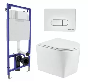 Комплект 3 в 1 инсталляция Berges Wasserhaus Novum 040231 + Унитаз подвесной WeltWasser Nesenbach 004 GL-WT + кнопка белая