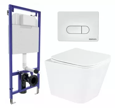 Комплект 3 в 1 инсталляция Berges Wasserhaus Novum 040231 + Унитаз подвесной BelBagno Due BB3103CHR/SC + кнопка белая