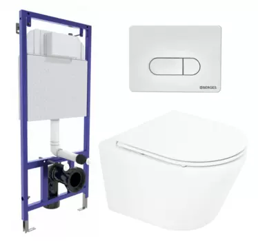 Комплект 3 в 1 инсталляция Berges Wasserhaus Novum 040231 + Унитаз подвесной BelBagno Tre BB8001CHR/SC + кнопка белая