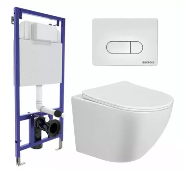 Комплект 3 в 1 инсталляция Berges Wasserhaus Novum 040231 + Унитаз подвесной Taliente Amato AM25010 + кнопка белая