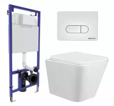 Комплект 3 в 1 инсталляция Berges Wasserhaus Novum 040231 + Унитаз подвесной Taliente Correto CR25200 + кнопка белая