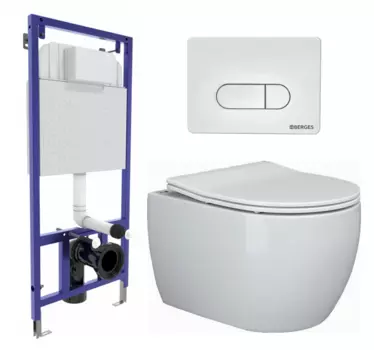 Комплект 3 в 1 инсталляция Berges Wasserhaus Novum 040231 + Унитаз подвесной Ceramica Nova Play CN3001 + кнопка белая