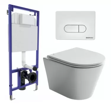 Комплект 3 в 1 инсталляция Berges Wasserhaus Novum 040231 + Унитаз подвесной Ceramica Nova Forma CN3011 + кнопка белая