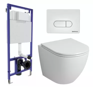 Комплект 3 в 1 инсталляция Berges Wasserhaus Novum 040231 + Унитаз подвесной Grossman GR-4455S + кнопка белая