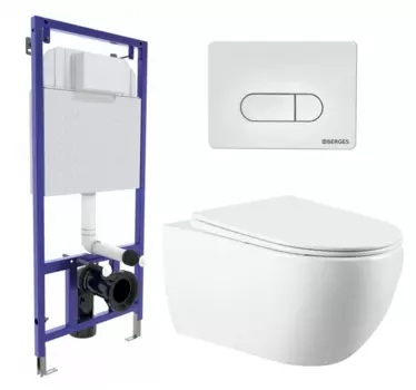 Комплект 3 в 1 инсталляция Berges Wasserhaus Novum 040231 + Унитаз подвесной Vincea Evo VT1-34 + кнопка белая