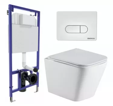 Комплект 3 в 1 инсталляция Berges Wasserhaus Novum 040231 + Подвесной унитаз WeltWasser Gelbach 043 GL-WT + кнопка белая