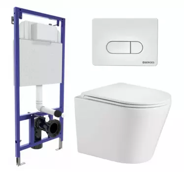 Комплект 3 в 1 инсталляция Berges Wasserhaus Novum 040231 + Подвесной унитаз WeltWasser Salzbach 043 GL-WT + кнопка белая