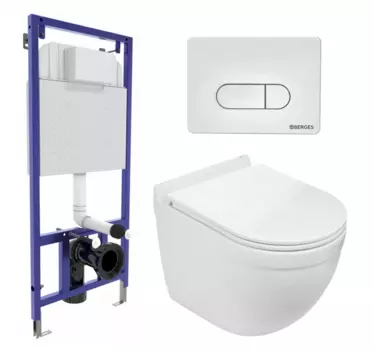 Комплект 3 в 1 инсталляция Berges Wasserhaus Novum 040231 + Подвесной унитаз WeltWasser Heimbach 043 GL-WT + кнопка белая