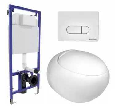 Комплект 3 в 1 инсталляция Berges Wasserhaus Novum 040231 + Подвесной унитаз WeltWasser Jeckenbach + кнопка белая